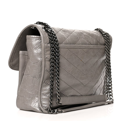 Saint Laurent Crinkled Calfskin Matelasse Monogram Medium Niki Chain Satchel Fog 3 of 10