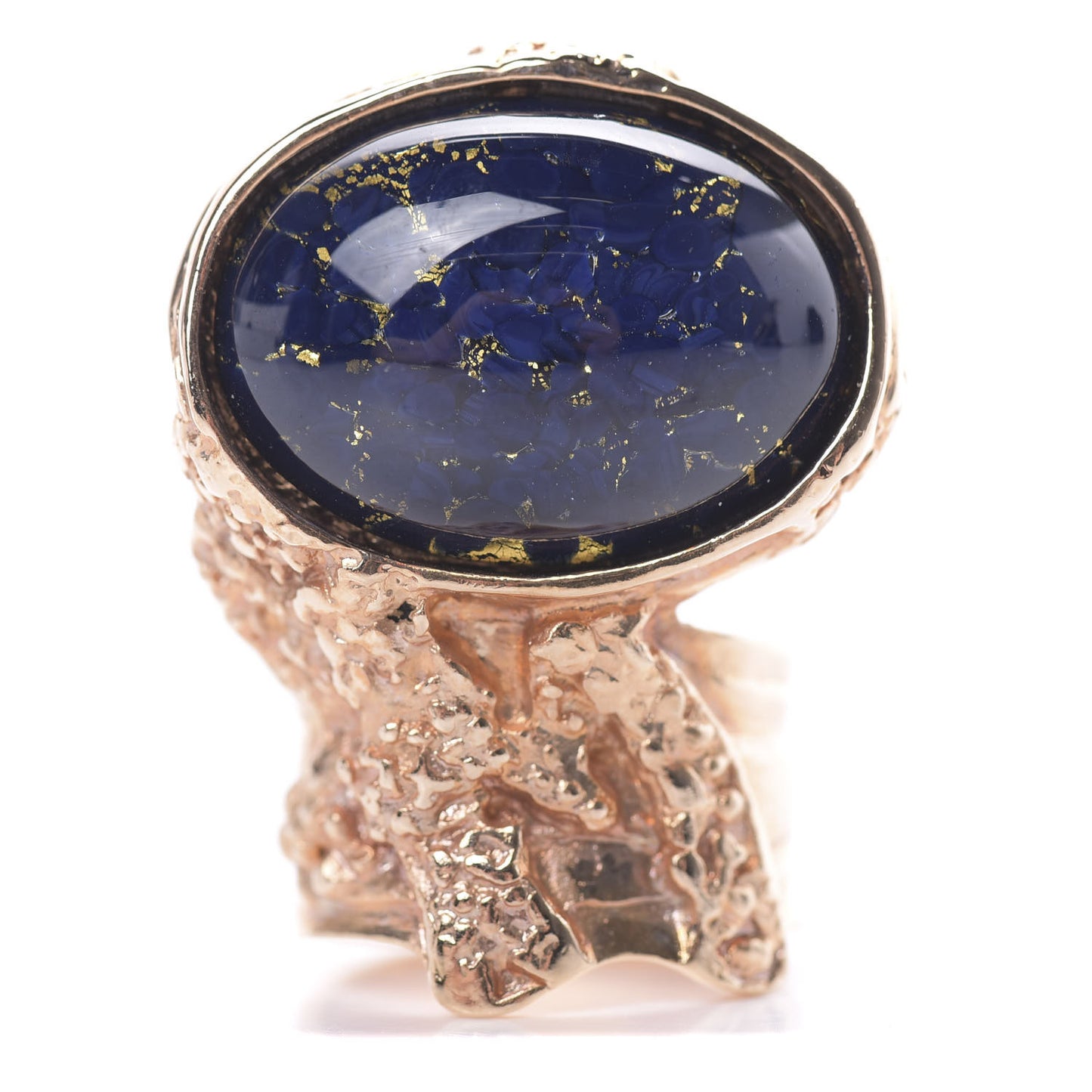 Glass Cabochon Arty Ovale Ring 6 Rose Gold Marine