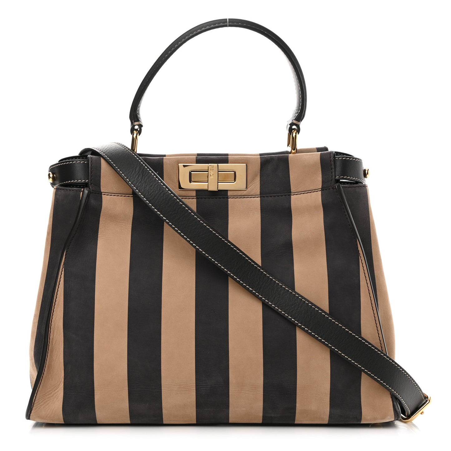Vitello Nabuk Seta Pequin Medium Peekaboo Iconic Satchel Tobacco Moro Ebano