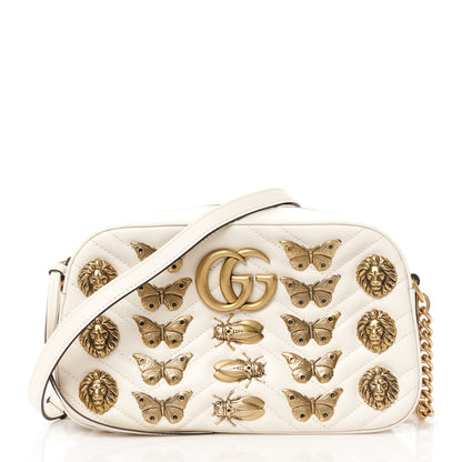 Gucci Calfskin Matelasse Animal Studs Small GG Marmont Chain Shoulder Bag White 1 of 10