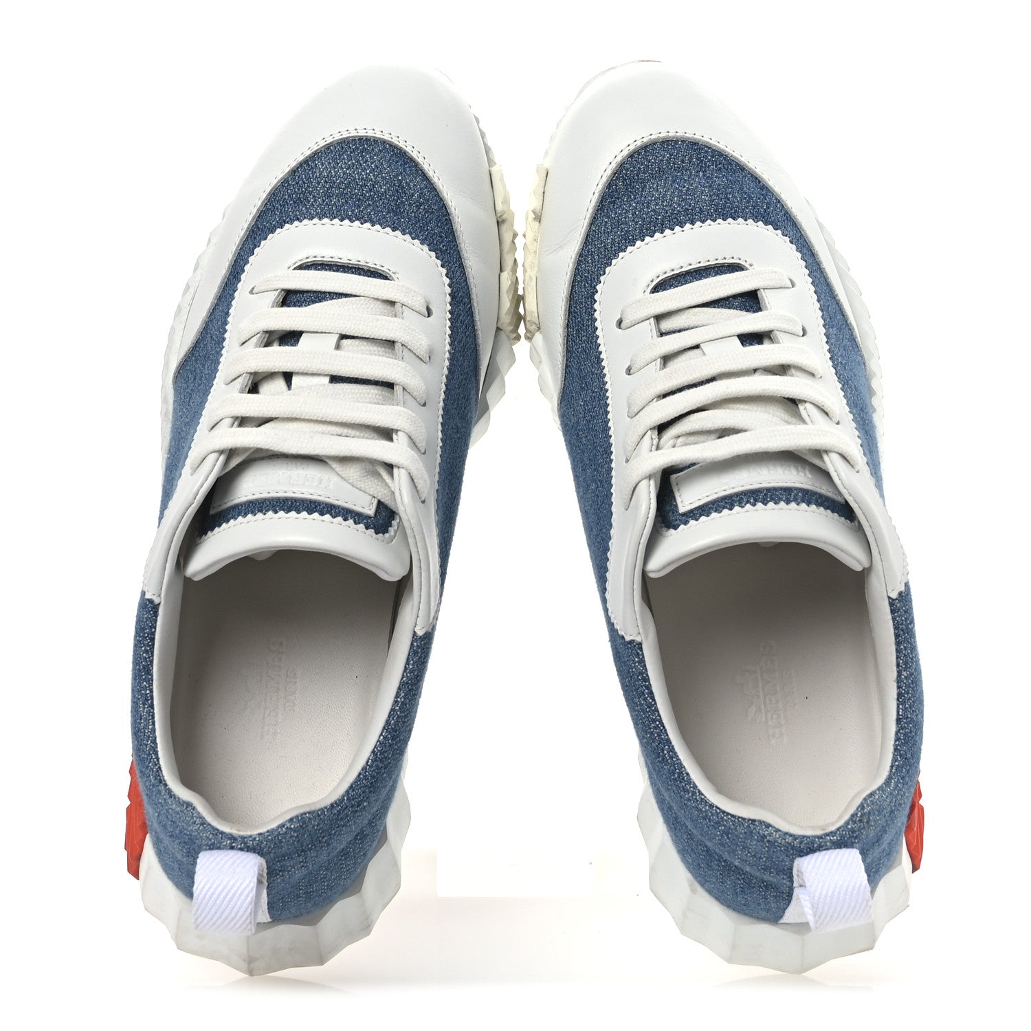 Hermes Denim Suede Goatskin Bouncing Sneakers 37 Bleu Clair White 2 of 13