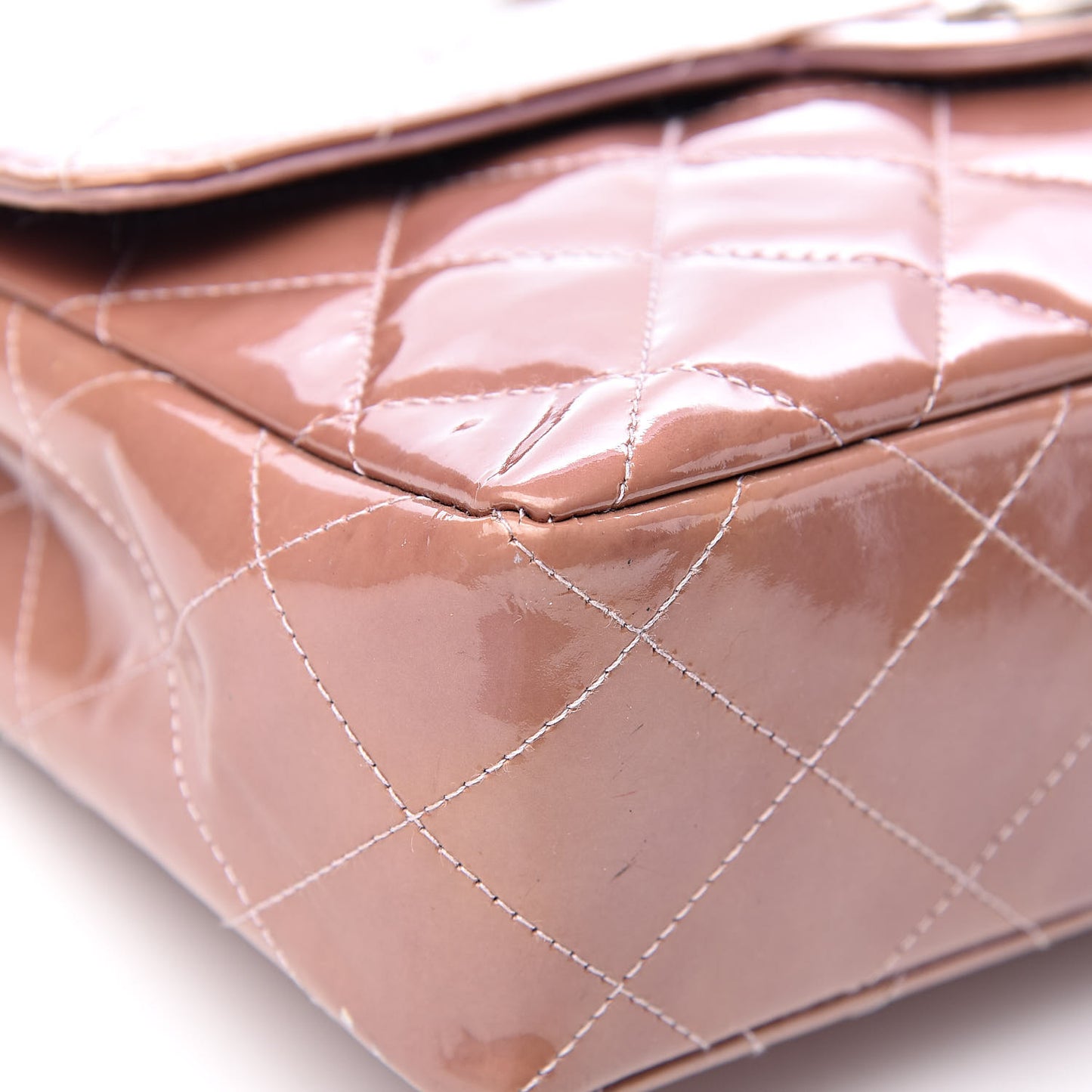 Patent Quilted Medium Single Flap Beige