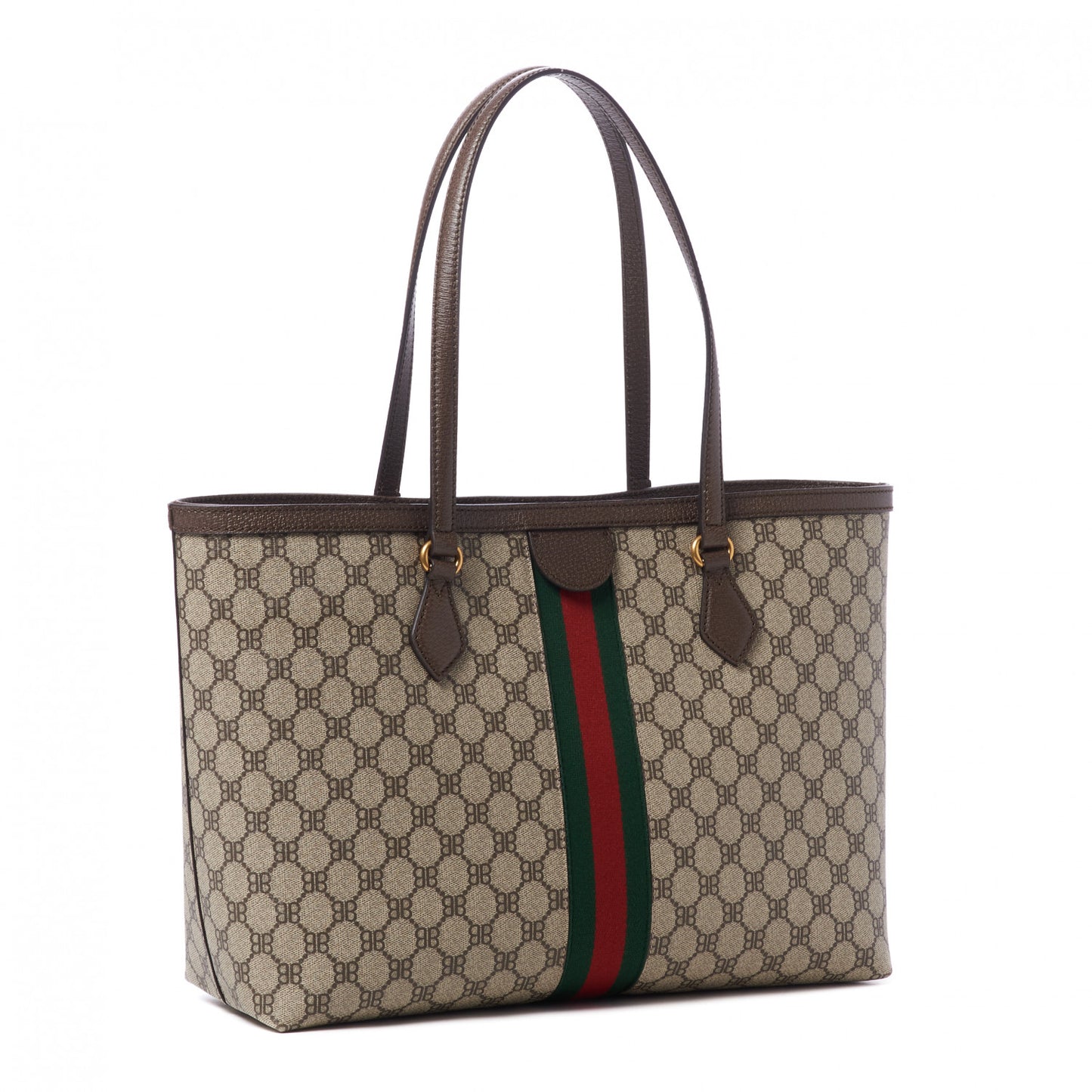 X BALENCIAGA BB Supreme Monogram Web Medium Ophidia Shopping Tote Beige New Acero