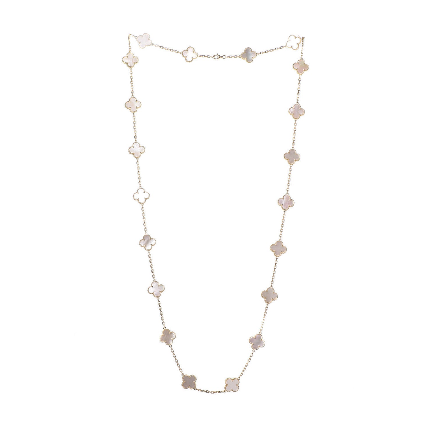 18K Yellow Gold Mother of Pearl 20 Motifs Vintage Alhambra Necklace