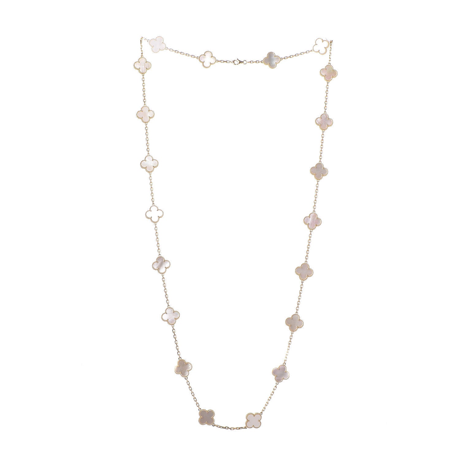 Van Cleef & Arpels 18K Yellow Gold Mother of Pearl 20 Motifs Vintage Alhambra Necklace 3 of 8