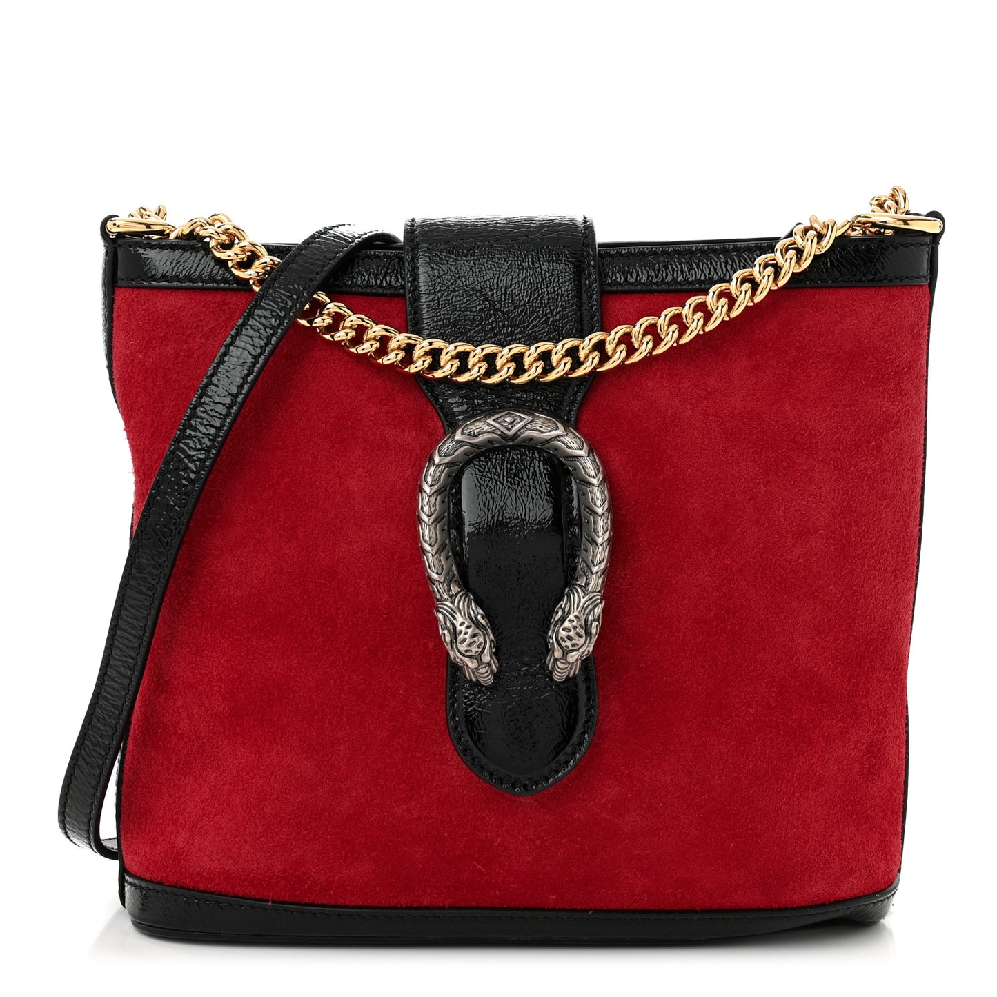 Suede Patent Medium Dionysus Bucket Bag Red
