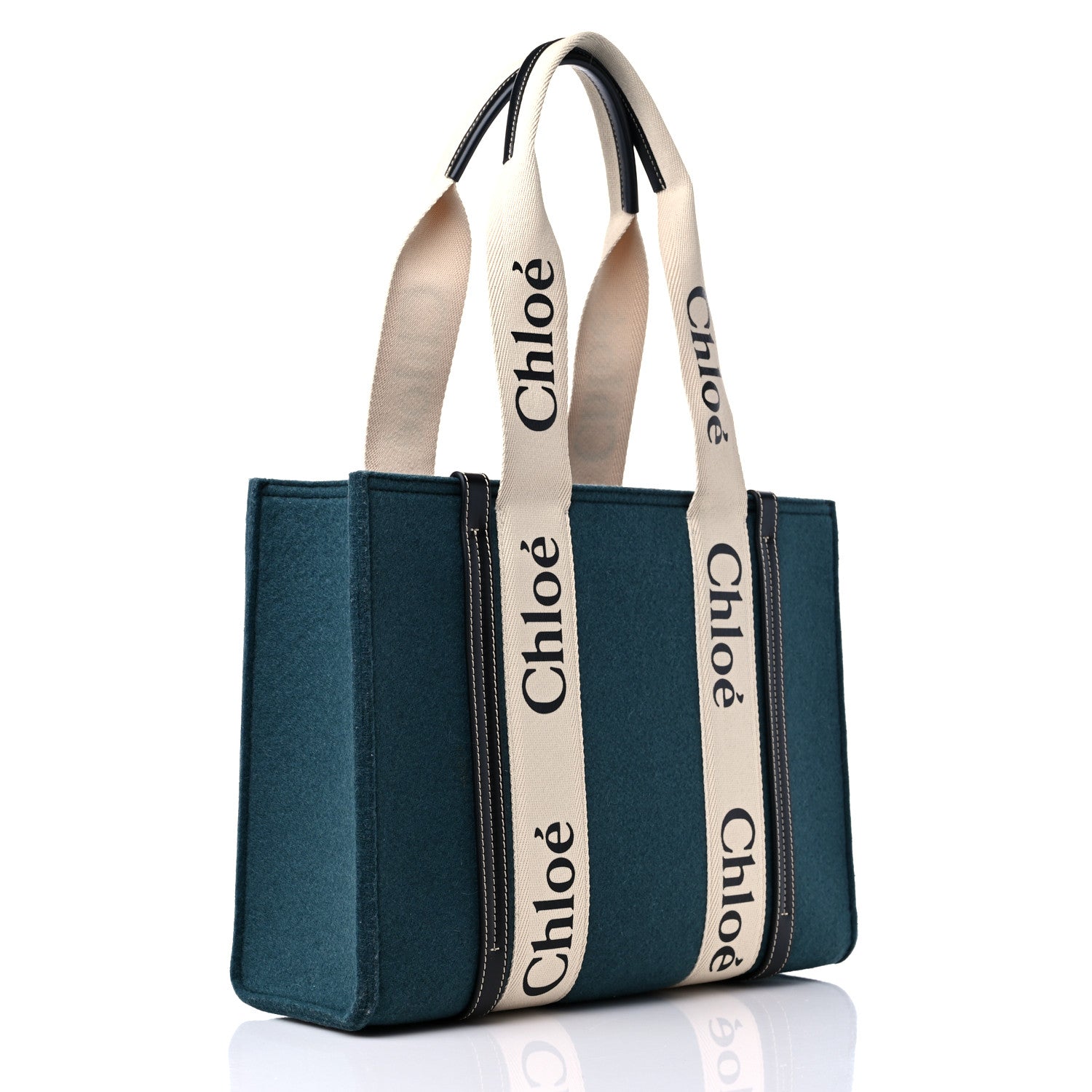 Chloe Felt Shiny Calfskin Medium Woody Ribbon Tote Steel Blue 3 of 12