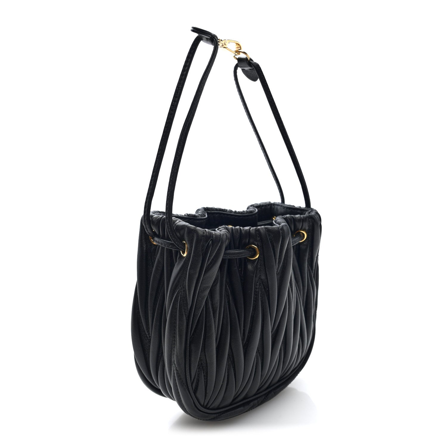 Miu Miu Nappa Matelasse Mini Drawstring Bucket Bag Black 3 of 9