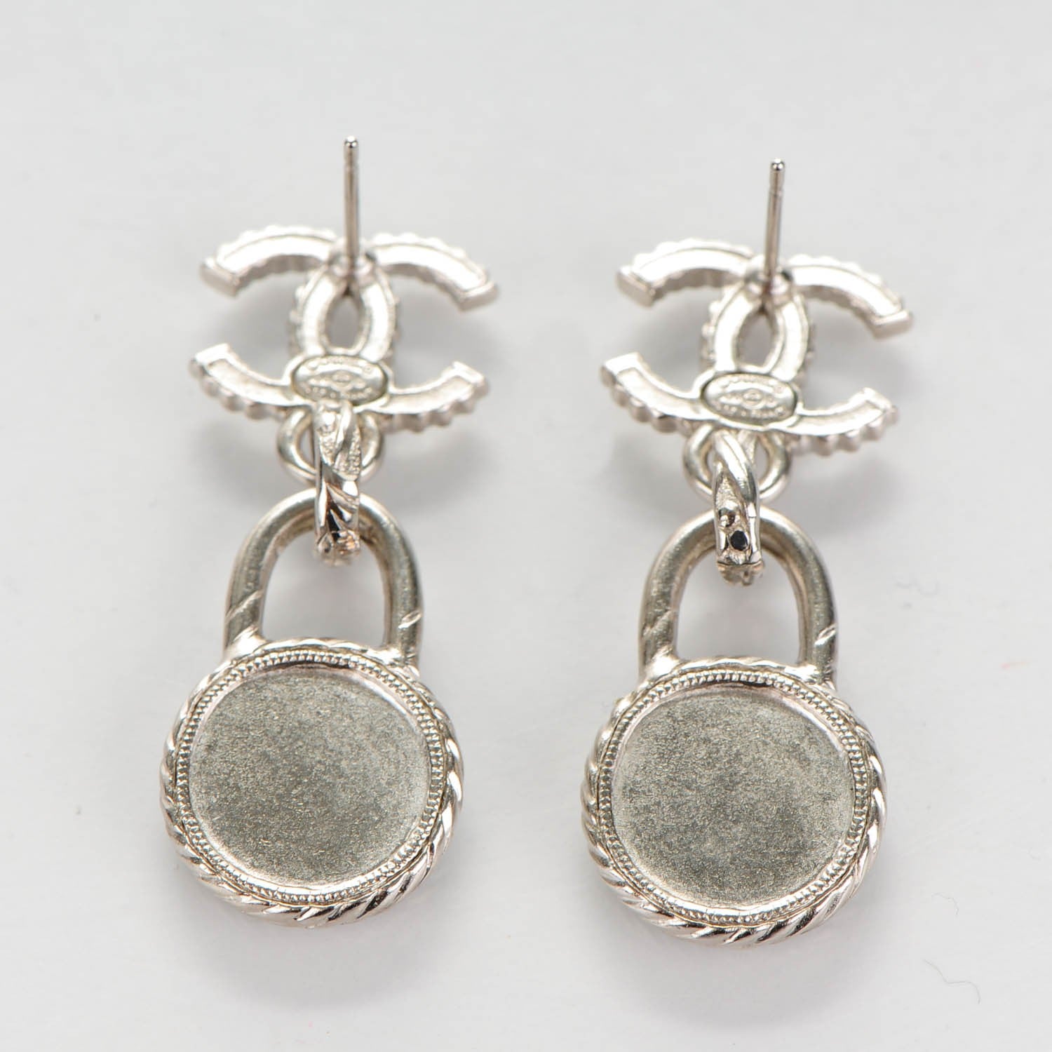 Chanel Baguette Crystal CC Drop Earrings Silver 3 of 5