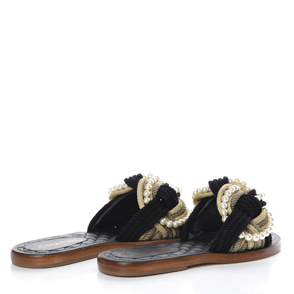 Chanel Lambskin Pearl Cord CC Mules 36 Black Beige 4 of 8