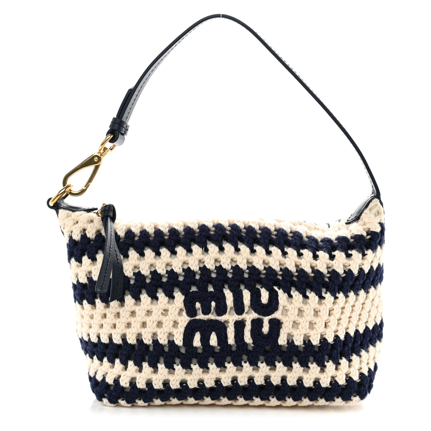 Miu Miu Fabric Crochet Pouch Blue White 1 of 9