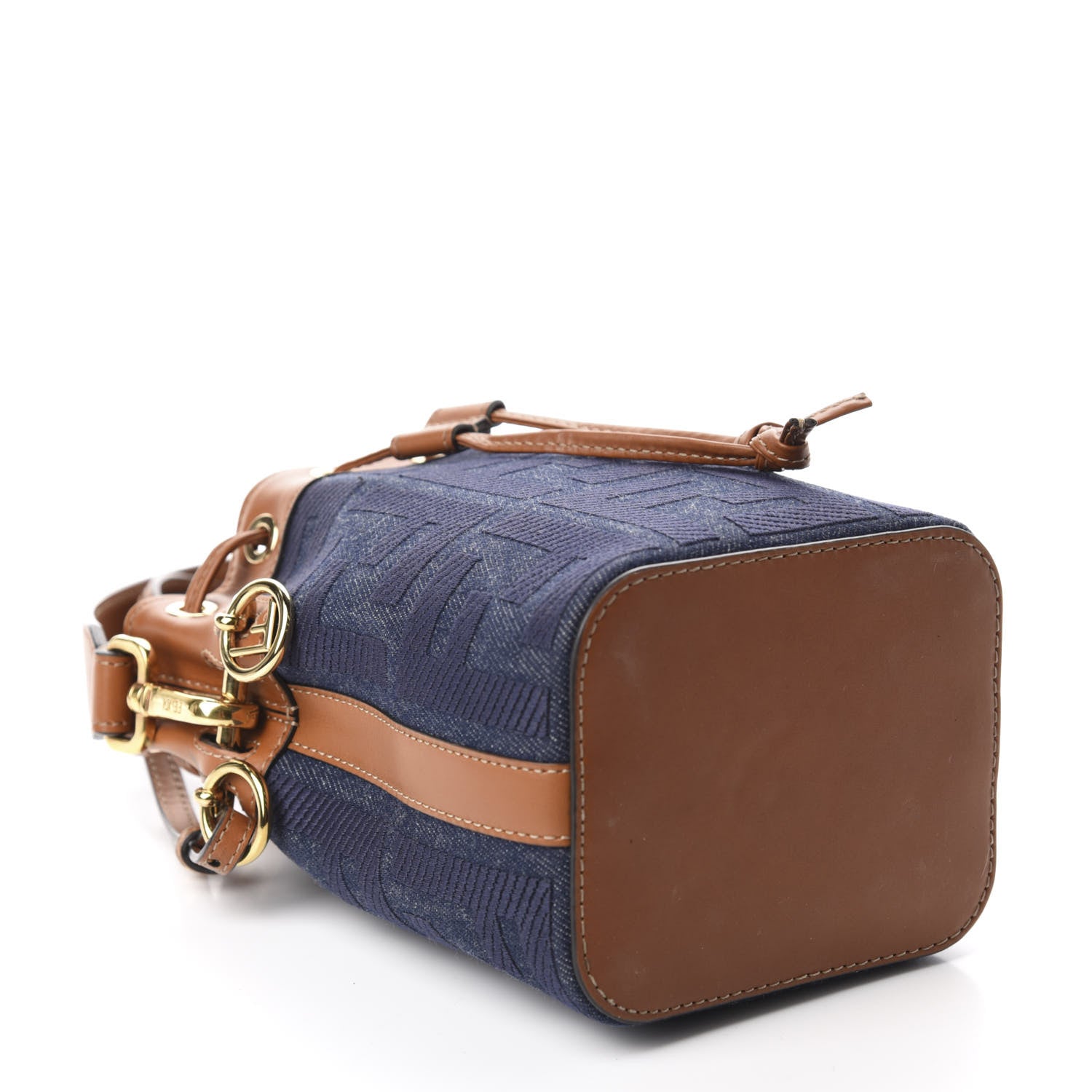 Fendi Denim Vitello King F is Fendi FF Embroidered Mini Mon Tresor Bucket Bag Blue Cuoio 4 of 10