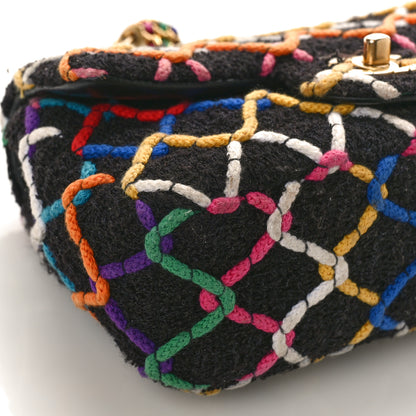 Chanel Tweed Diamond Threaded Mini Rectangular Pearl Crush Flap Black Multicolor 8 of 10