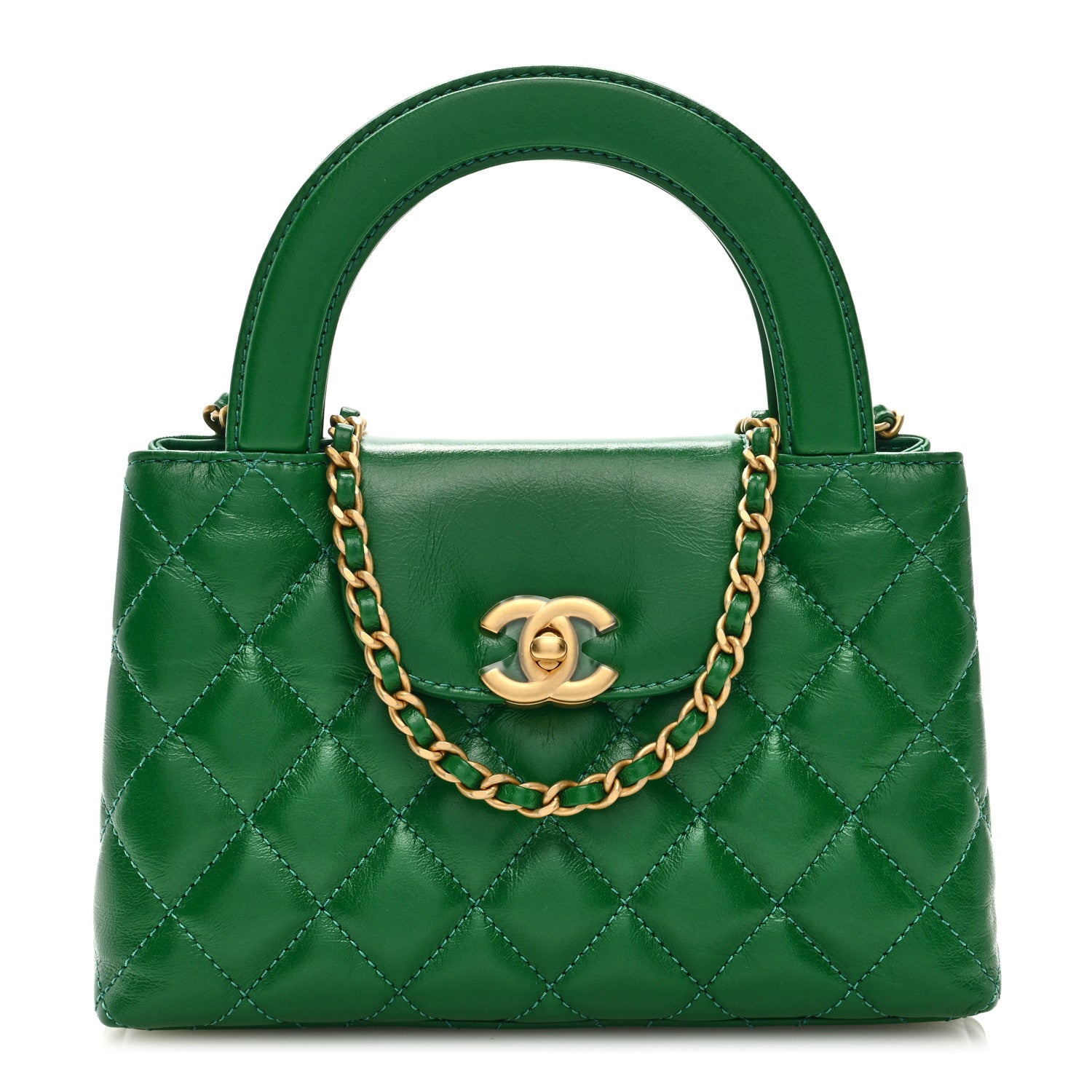 Chanel Shiny Aged Calfskin Quilted Nano Kelly Shopper Green 1 of 10