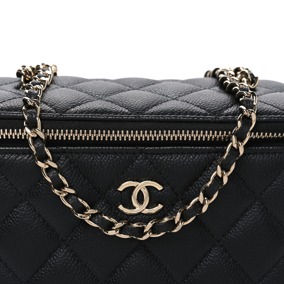 Caviar Quilted Small Tiny CC Vanity Case With Chain  Black