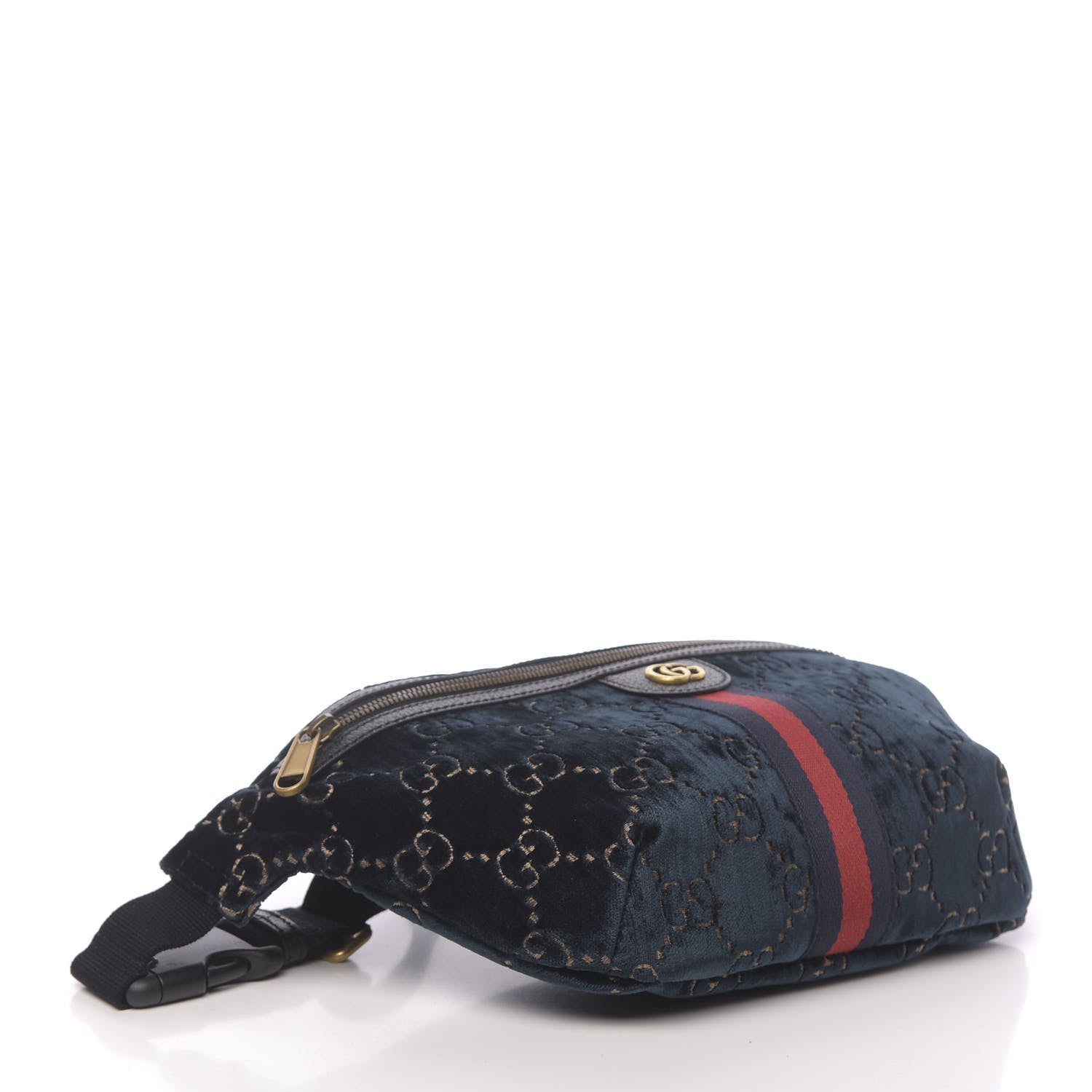 Gucci Velvet GG Monogram Web Belt Bag Blue Beige 4 of 10