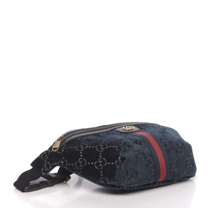 Gucci Velvet GG Monogram Web Belt Bag Blue Beige 4 of 10