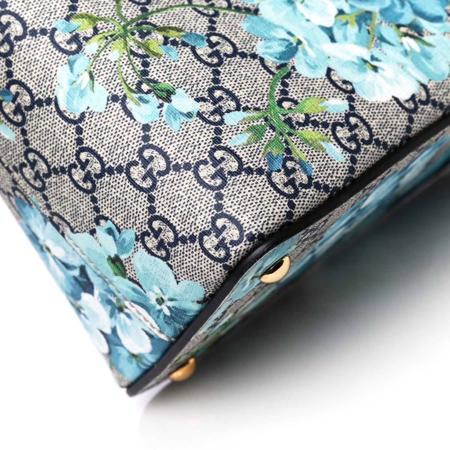Gucci GG Supreme Monogram Blooms Medium Zip Top Tote Beige Blue Navy Hibiscus Red 9 of 22