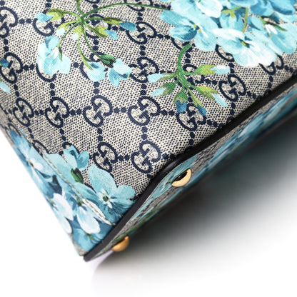 Gucci GG Supreme Monogram Blooms Medium Zip Top Tote Beige Blue Navy Hibiscus Red 9 of 22