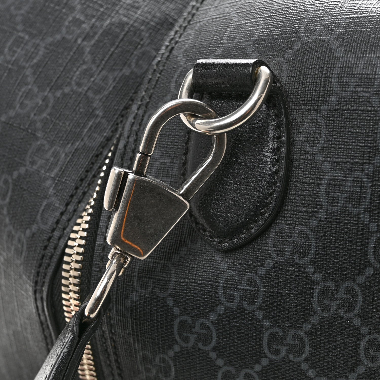 Gucci GG Supreme Monogram Azalea Calfskin Retro Interlocking G Large Duffle Bag Black Grey 12 of 12