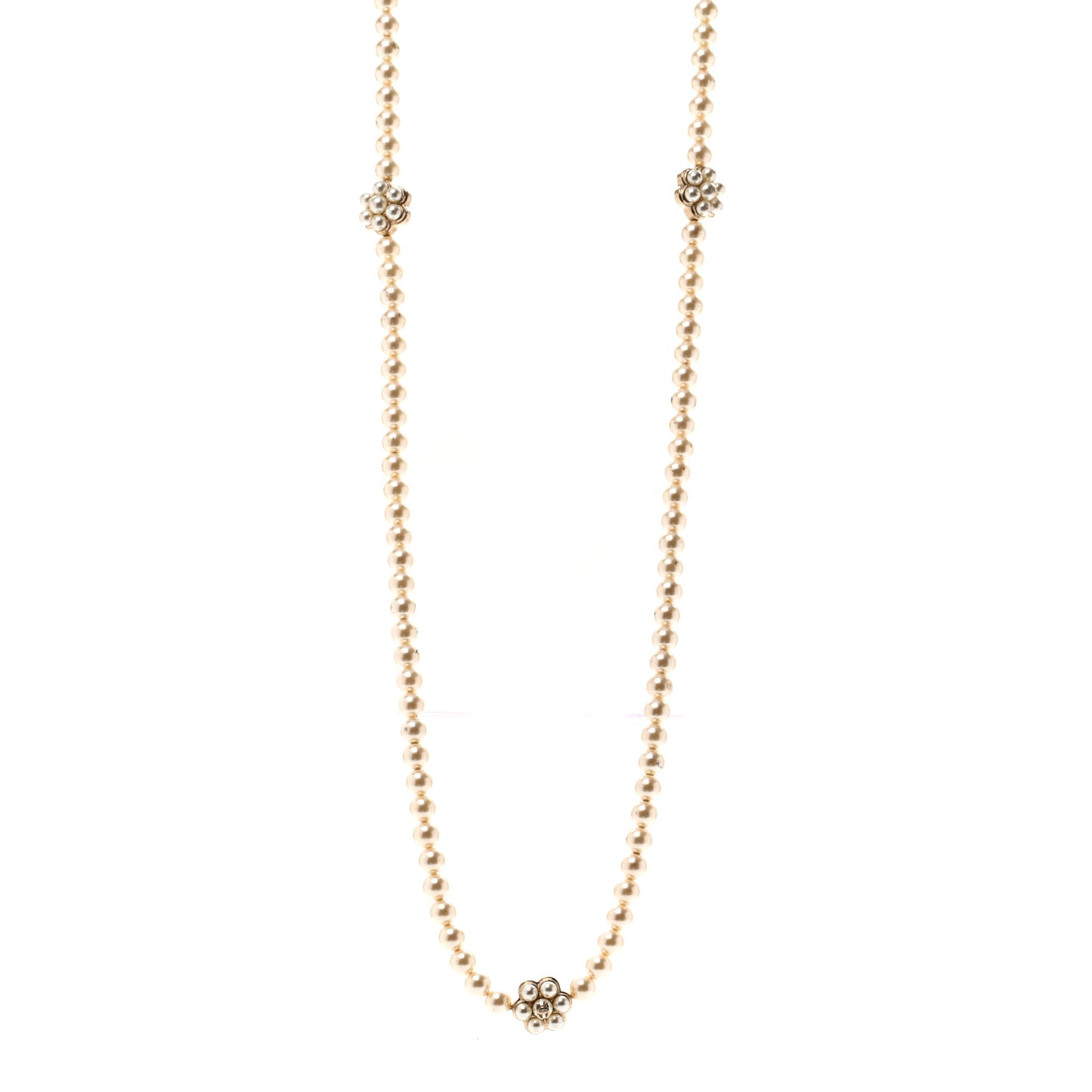 Pearl CC Camellia Long Necklace Gold