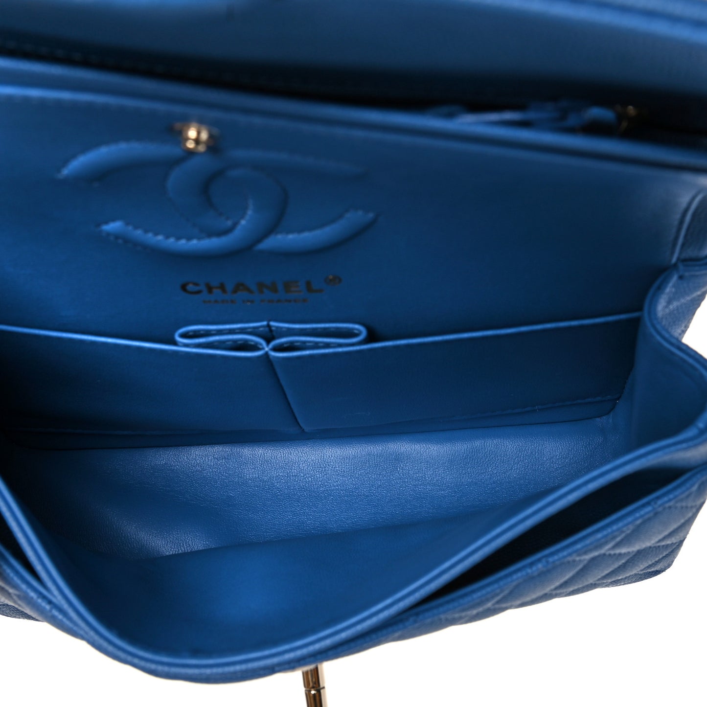 Caviar Quilted Small Double Flap Blue