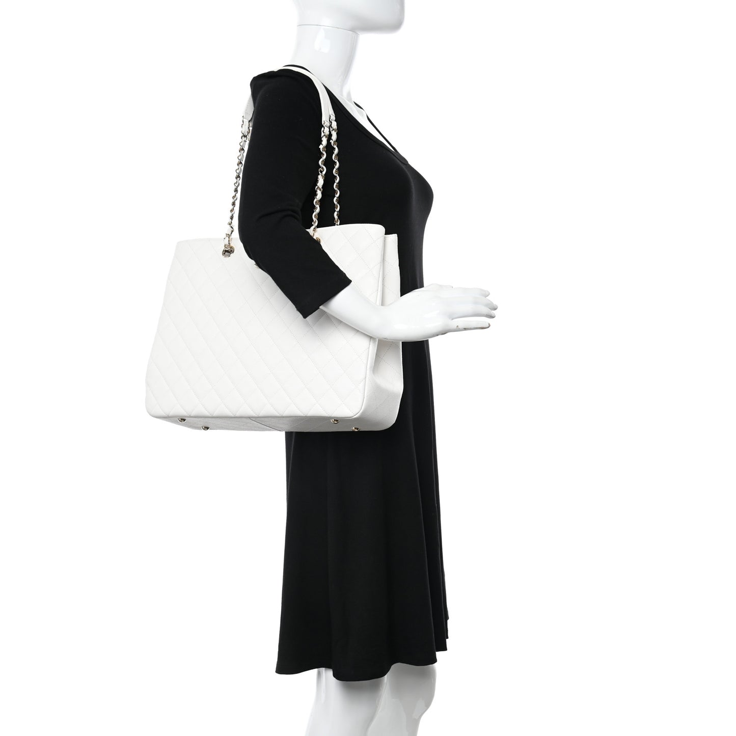 Caviar Quilted Large Classic Shopping Tote White