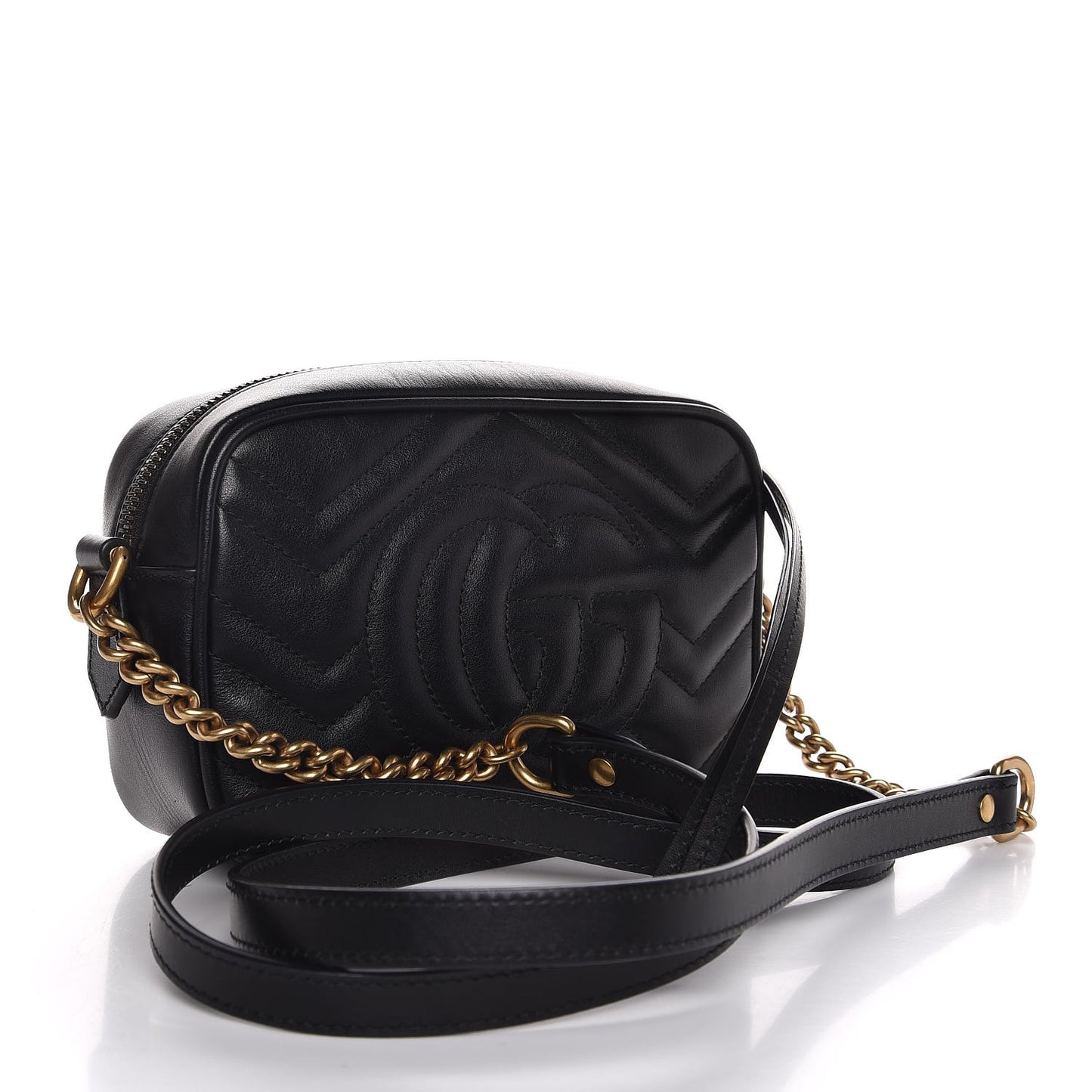 Calfskin Matelasse Mini GG Marmont Chain Shoulder Bag Black