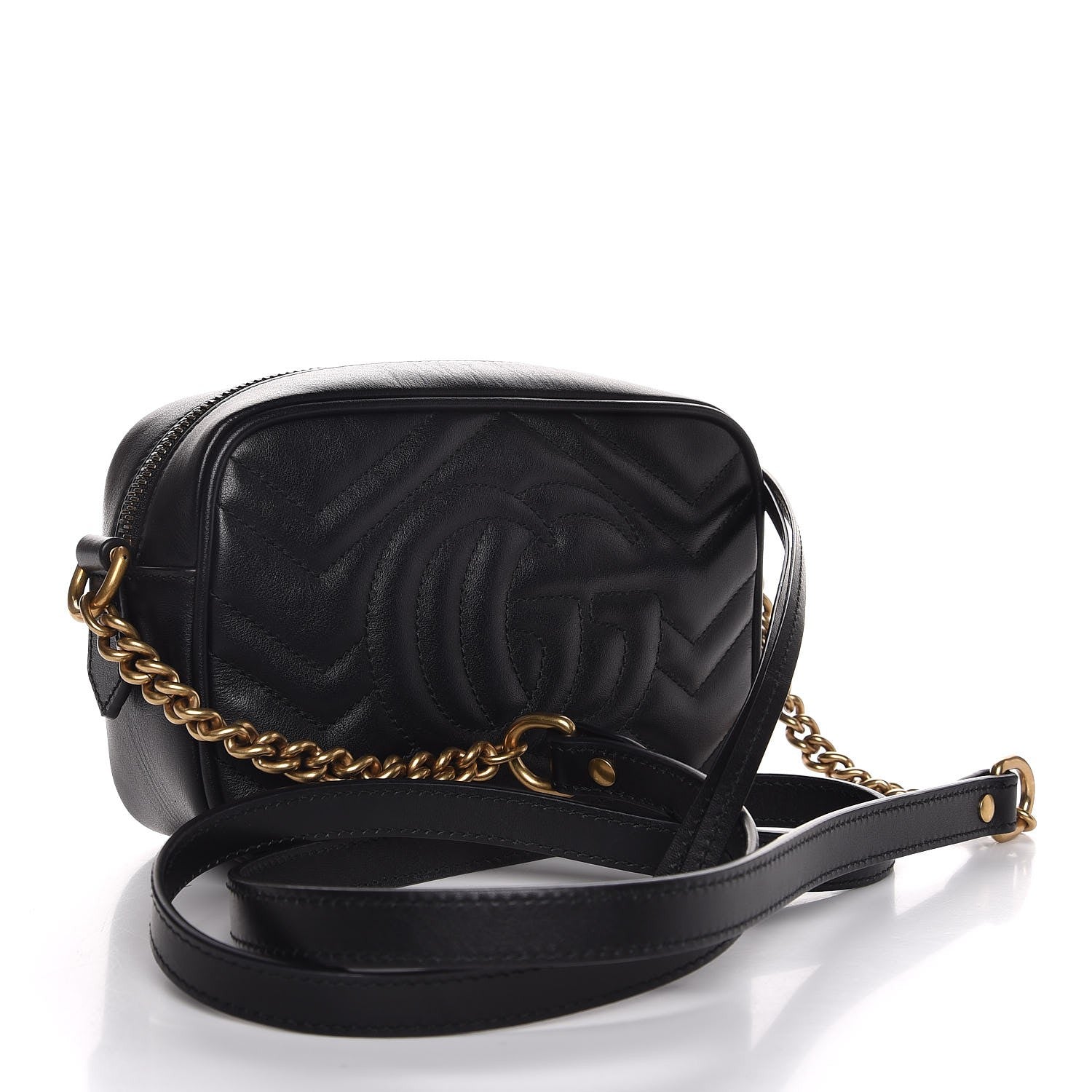 Gucci Calfskin Matelasse Mini GG Marmont Chain Shoulder Bag Black 3 of 7