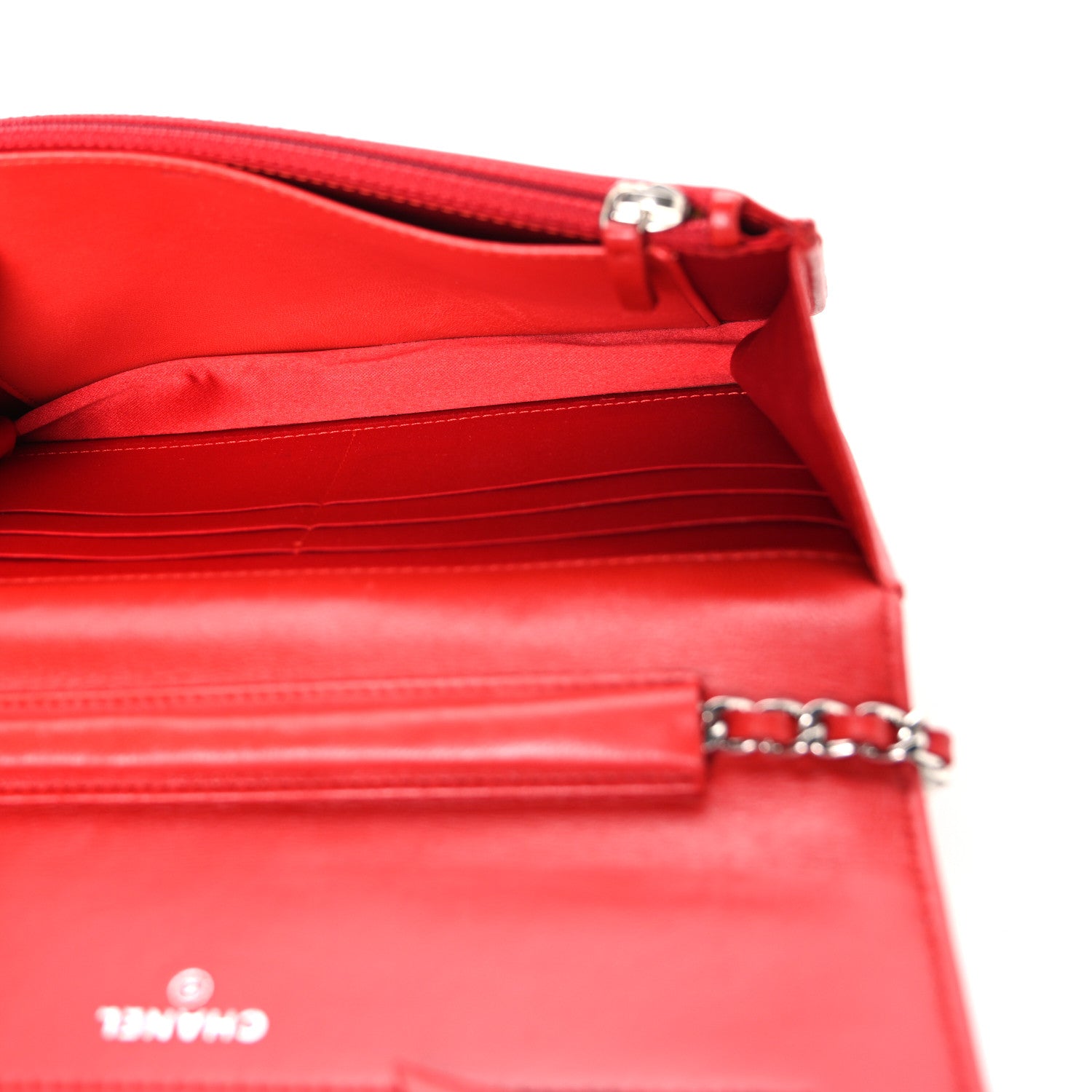 Chanel Lambskin Camellia Embossed Wallet on Chain WOC Red 4 of 10