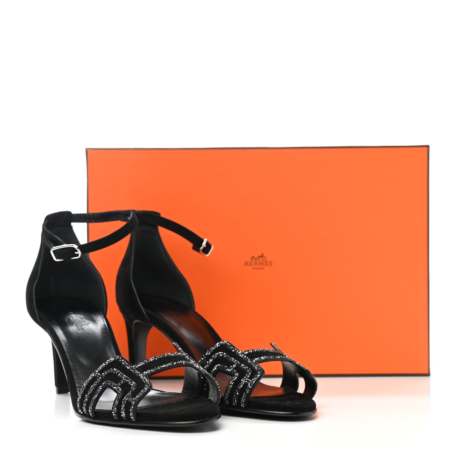 Hermes Suede Goatskin Crystal Premiere 70 Sandals 39 Black 8 of 8