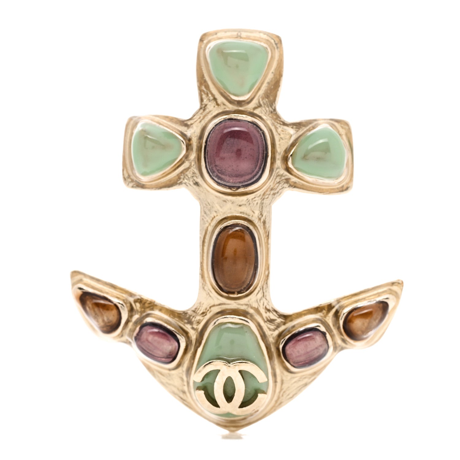 Chanel Gripoix Poured Glass CC Anchor Brooch Gold Multicolor 1 of 4
