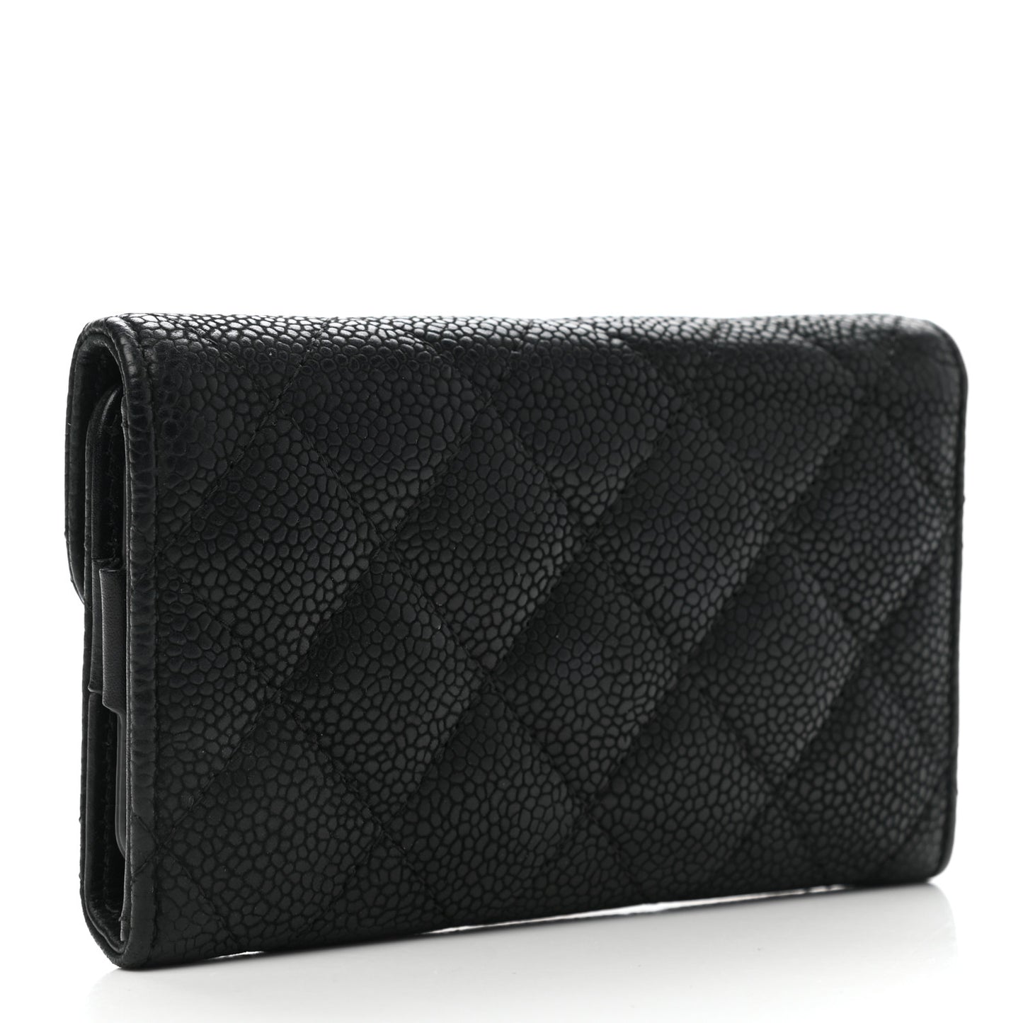 Caviar Quilted Flap Phone Holder Wallet Black