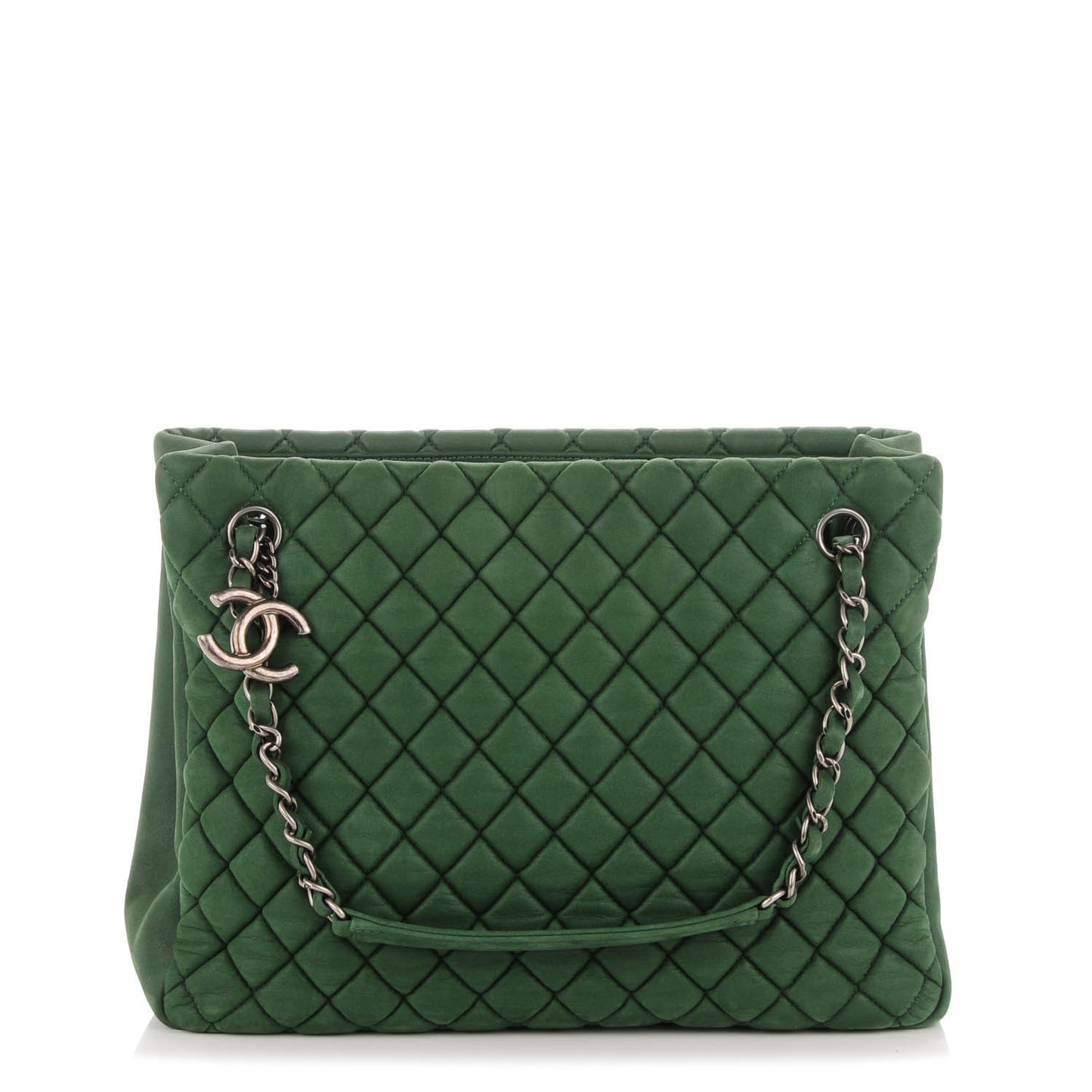 Iridescent Calfskin New Bubble Quilt Small Tote Green