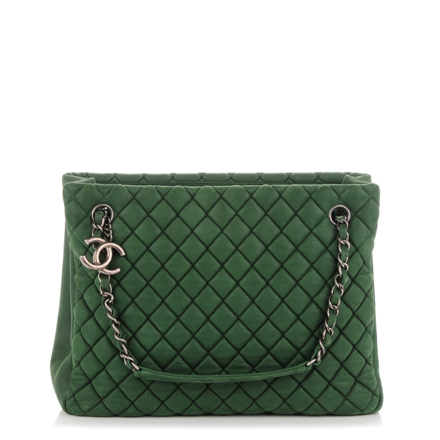 Chanel Iridescent Calfskin New Bubble Quilt Small Tote Green 1 of 7