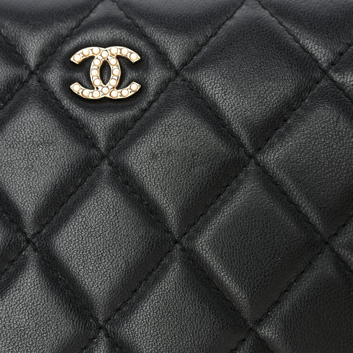 Chanel Lambskin Zip Around Large Gusset Wallet With Pearl Chain Black 10 of 12