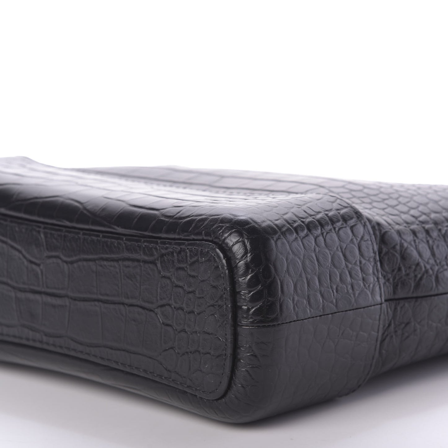 Crocodile Embossed Calfskin Medium Gabrielle Cocodile Hobo Black