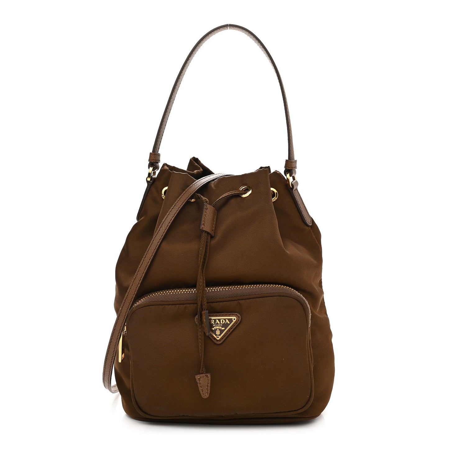 Re-Nylon Saffiano Duet Bucket Crossbody Bag Cocoa