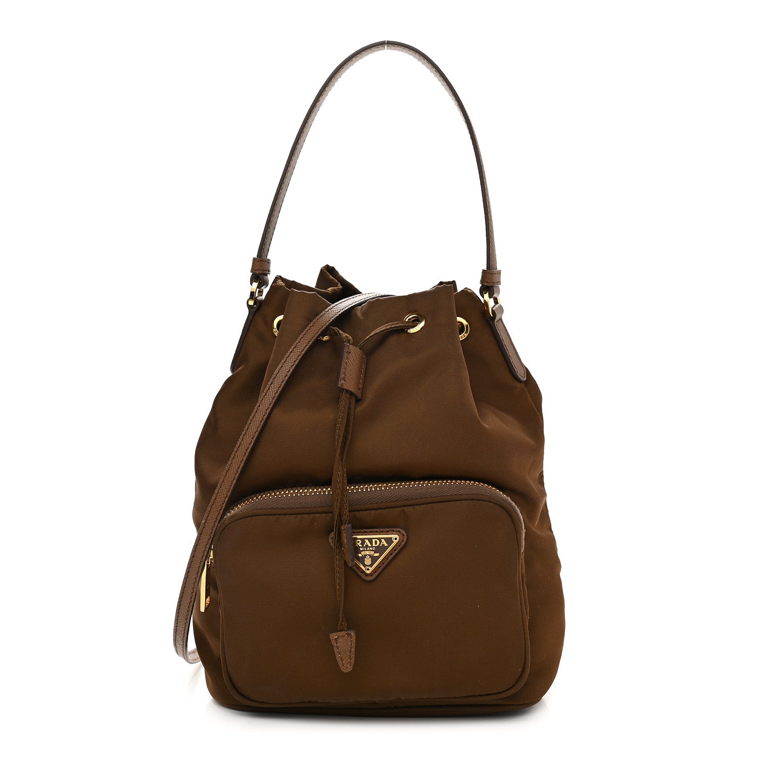 Prada Re-Nylon Saffiano Duet Bucket Crossbody Bag Cocoa 1 of 9