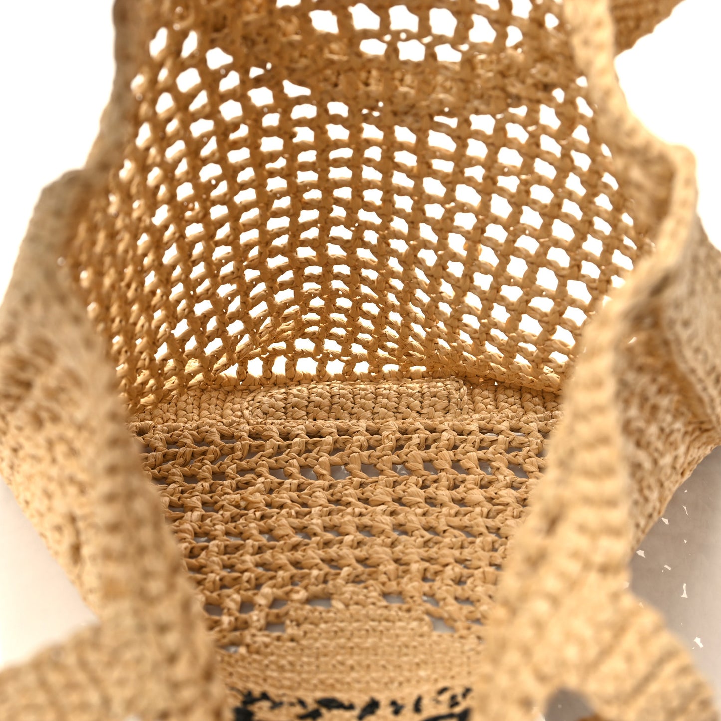 Yarn Raffia Effect Crochet Logo Embroidered Tote Bag Naturale