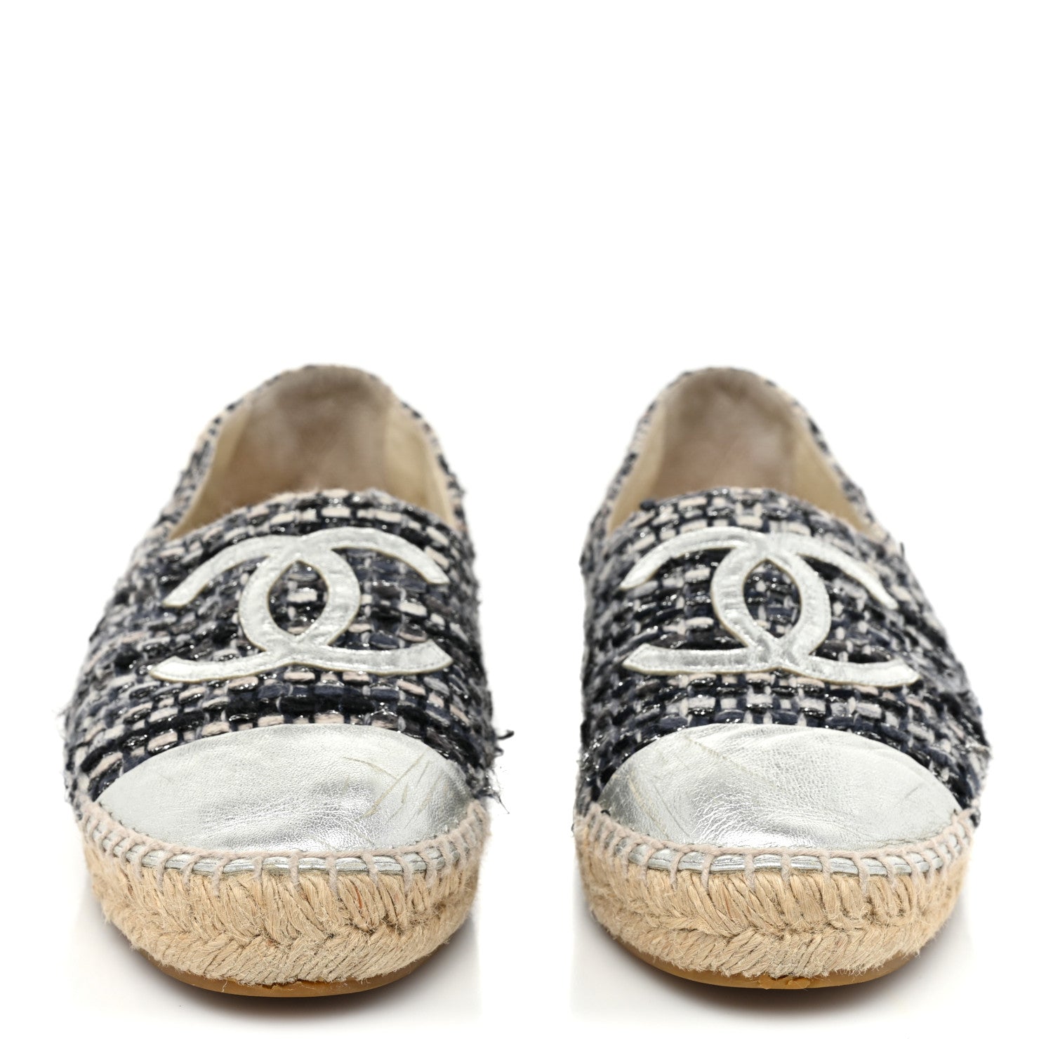 Chanel Metallic Tweed Lambskin CC Espadrilles 38 Black Silver 2 of 15