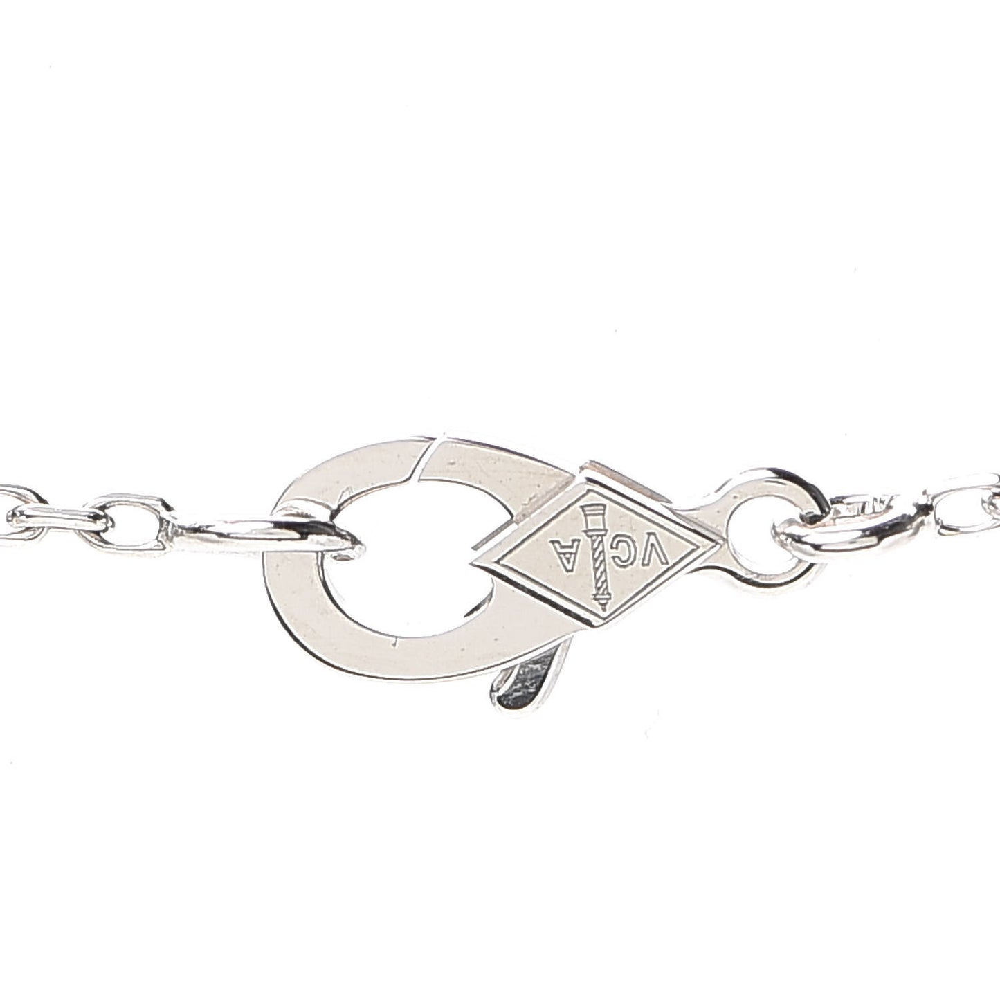 18K White Gold Diamond Guilloche Vintage Alhambra Pendant Necklace