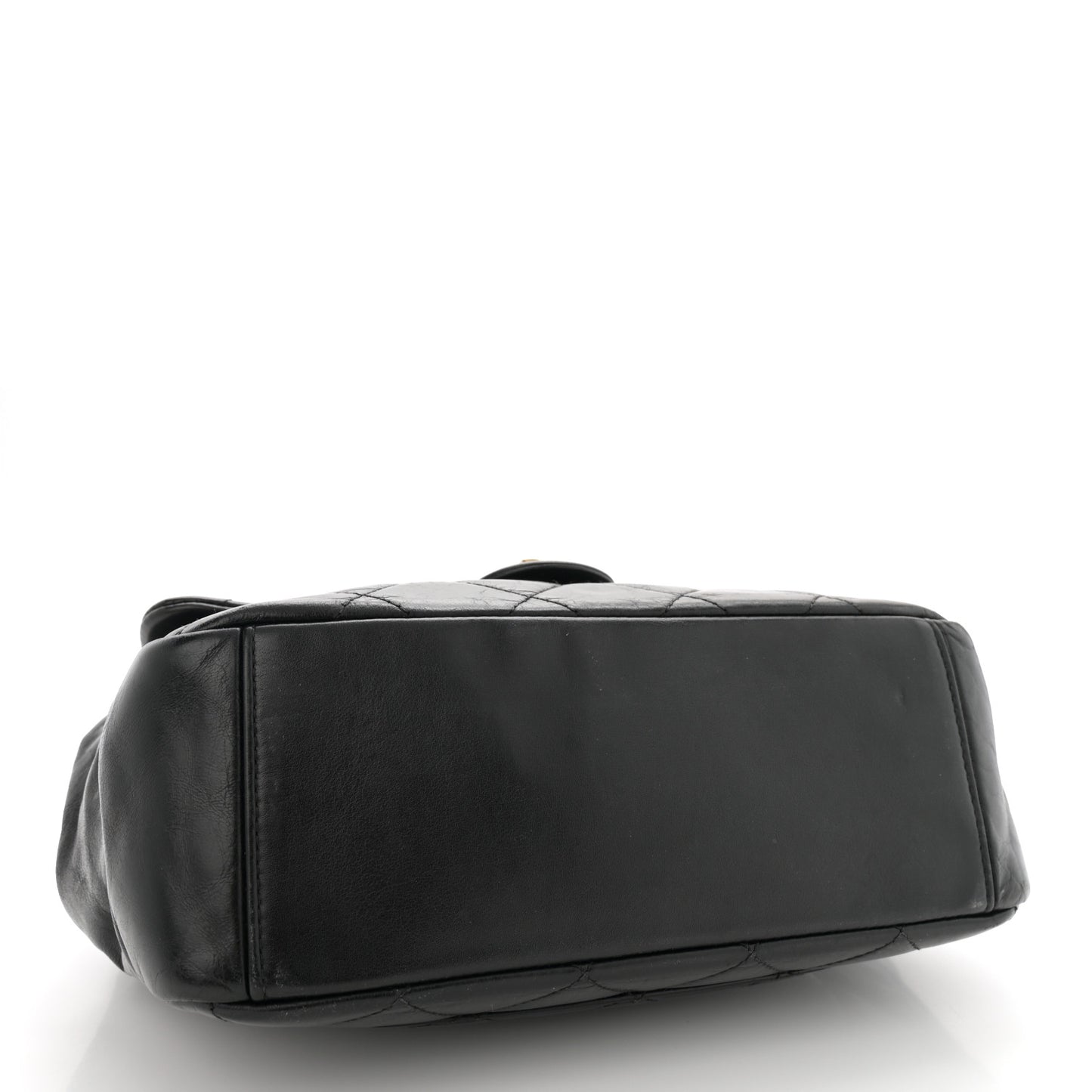 Glazed Calfskin Quilted Medium Gold Bar Top Handle Flap Black