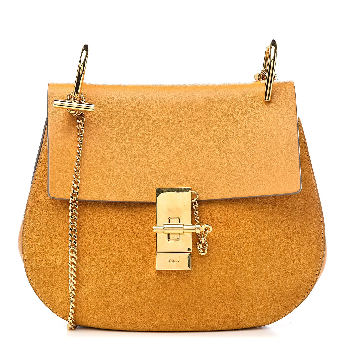 Suede Smooth Calfskin Drew Shoulder Bag Dark Ochre