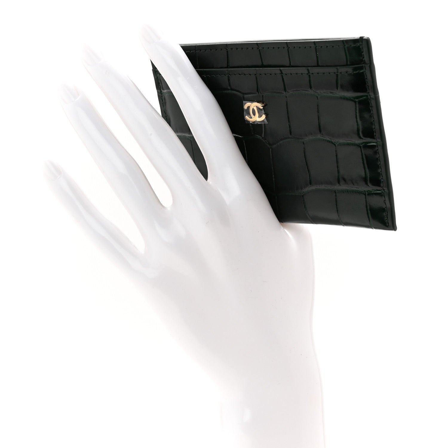 Chanel Calfskin Crocodile Embossed Crococo Card Holder Emerald 2 of 8