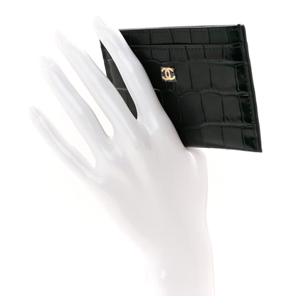 Chanel Calfskin Crocodile Embossed Crococo Card Holder Emerald 2 of 8