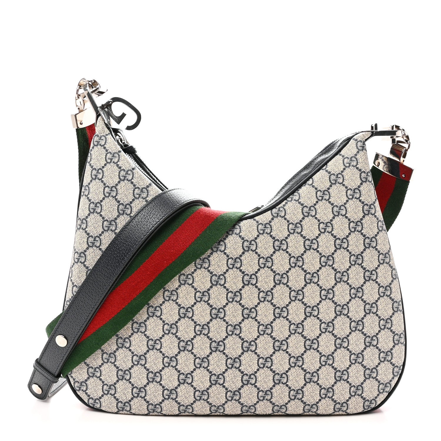 Gucci GG Supreme Monogram Textured Calfskin Web Large Attache Shoulder Bag Beige Blue 1 of 10