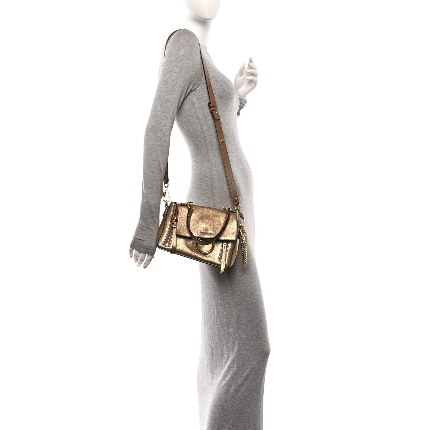 Metallic Calfskin Mini Faye Day Shoulder Bag Gold