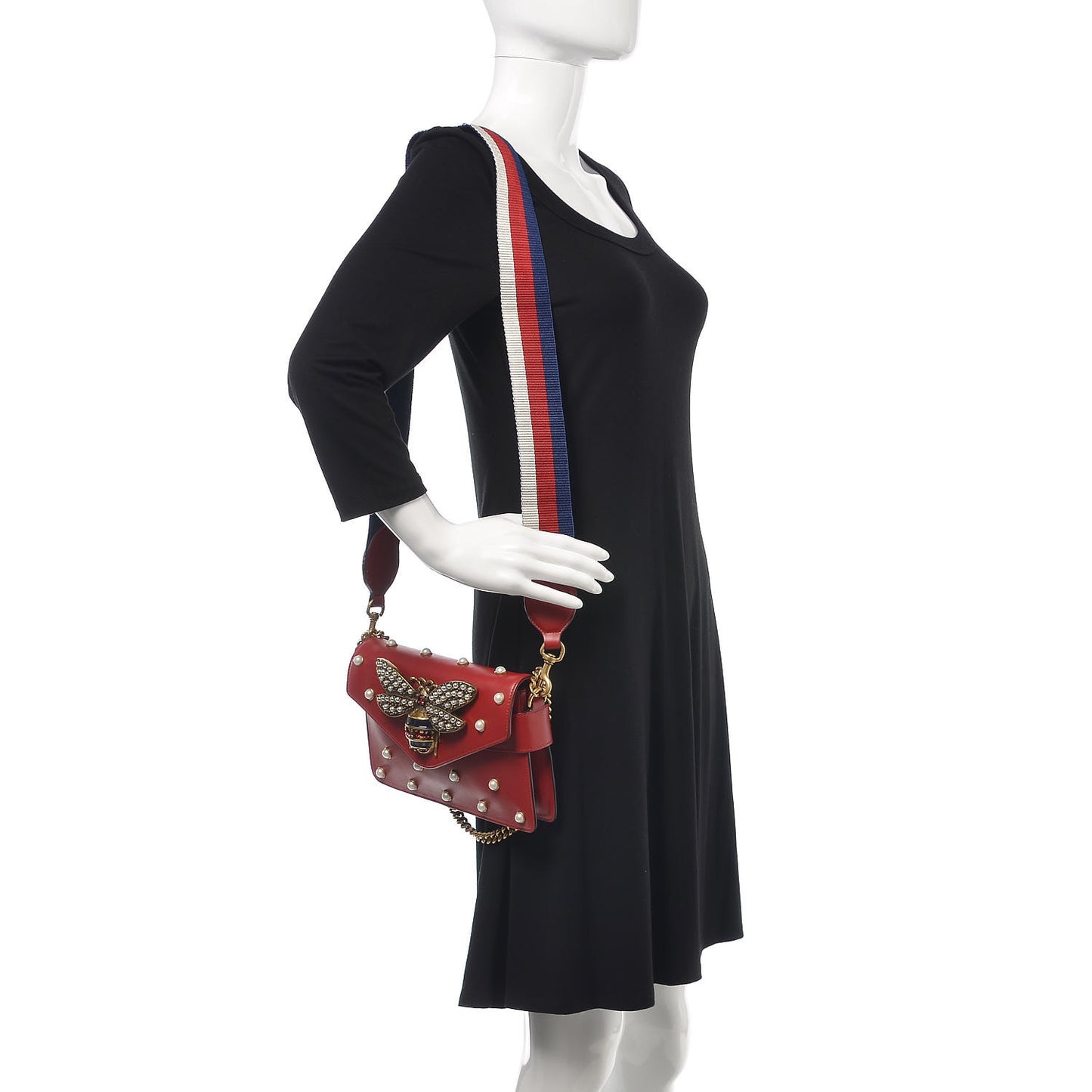 Nappa Pearl Studded Mini Queen Margaret Broadway Shoulder Bag Hibiscus Red