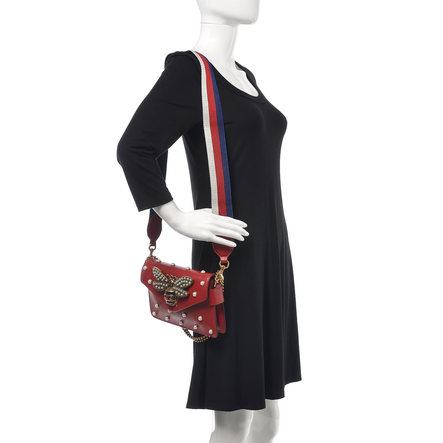 Gucci Nappa Pearl Studded Mini Queen Margaret Broadway Shoulder Bag Hibiscus Red 3 of 11
